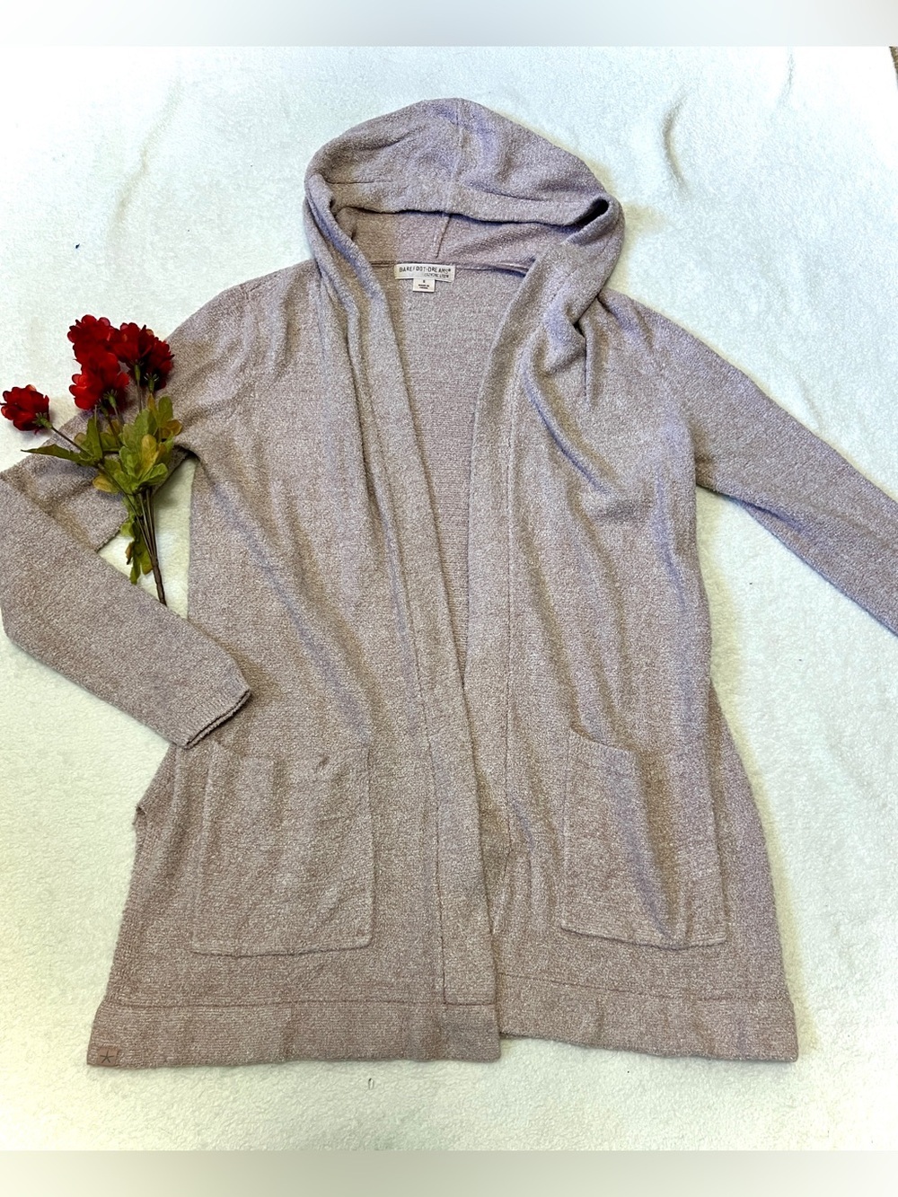 Barefoot Dreams CozyChic Lite Coastal Hooded Cardigan Sweater - Small